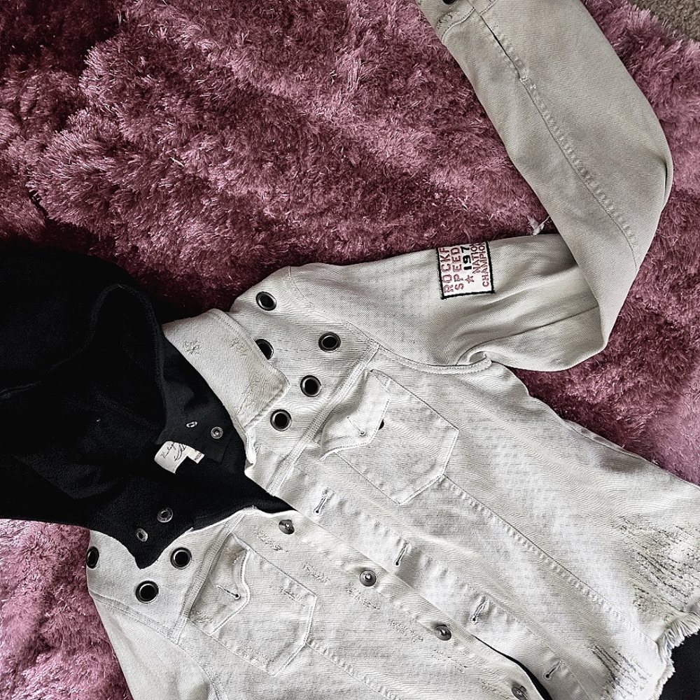 White Vintage sports fashion denim jacket